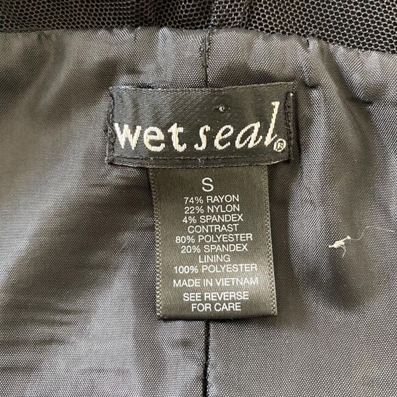 Wet Seal Vintage Office Siren Black Semi Sheer Mesh Rhinestone Button Blazer S - Picture 7 of 7